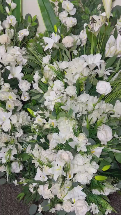 Set of 2 Wedding Aisle Marker Flower Floor Arrangement Whiskey Barrel Décor White Ground Arch White Lilies