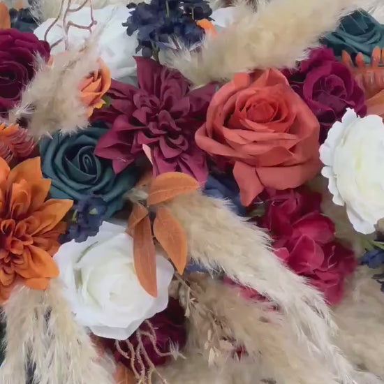 Burnt Orange White Navy Blue Centerpiece Wedding Table Decor Dark Teal Terracotta Burgundy Pampas Grass Sweetheart Boho Artiticial Flower