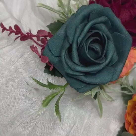 Dark Teal Corsage Wedding Teal Corsage Mom Corsage Teal Burgundy Corsage Terracotta Corsage Burnt Orange Artificial Flowers