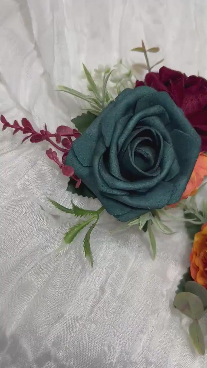 Dark Teal Corsage Wedding Teal Corsage Mom Corsage Teal Burgundy Corsage Terracotta Corsage Burnt Orange Artificial Flowers