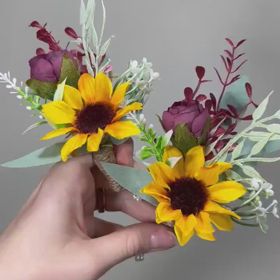 Sunflower Boutonniere Groom Boutonnières Burgundy Groomsmen Sunflower Burgundy Boutonnière Groom Fall Sunflower Rustic Artificial Flowers