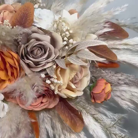 Terracotta Boho Arch Arrangements, Wedding White Burnt Orange Fall Arbor Arrangements Pampas Grass