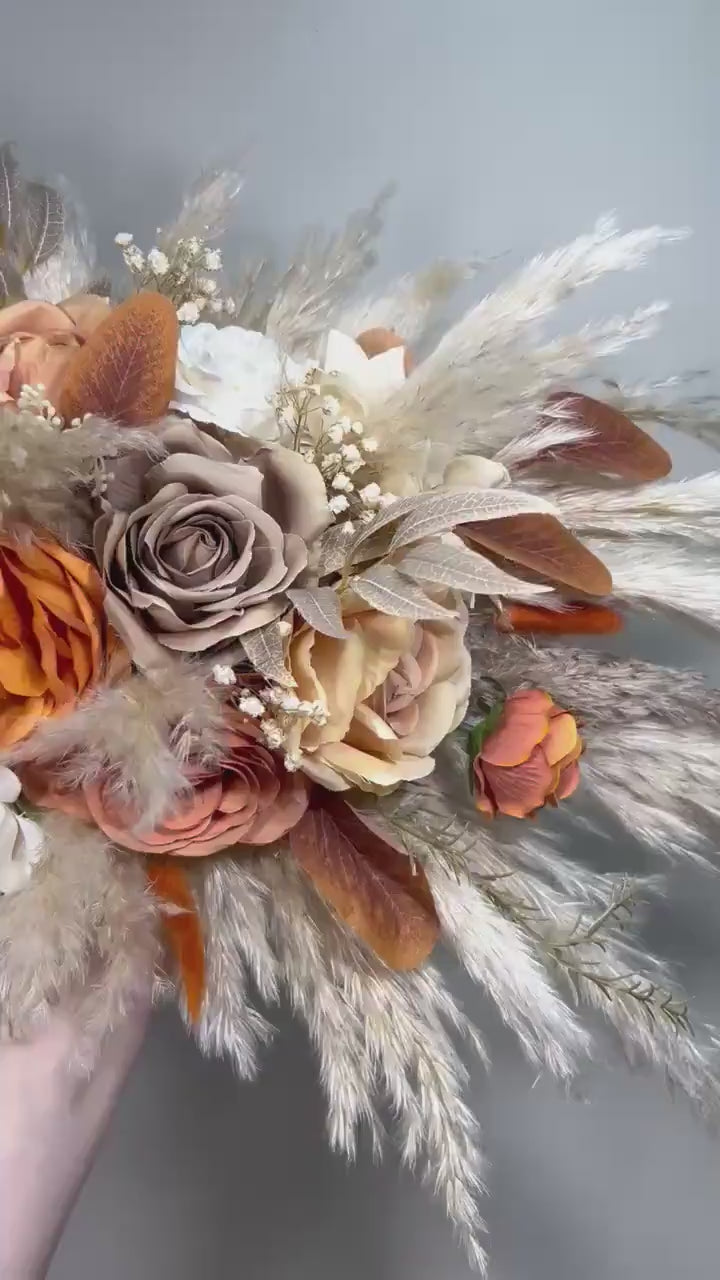 Terracotta Boho Arch Arrangements, Wedding White Burnt Orange Fall Arbor Arrangements Pampas Grass