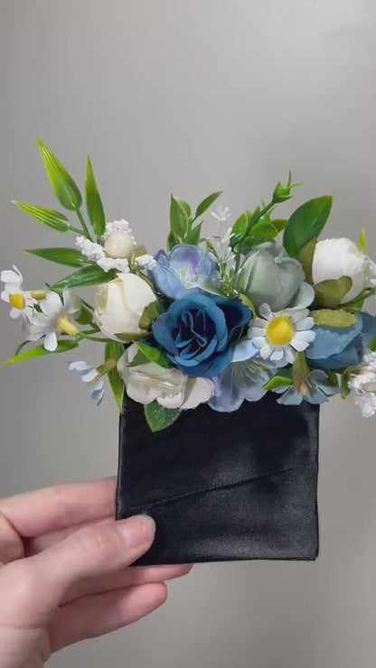 Wedding Pocket Boutonniere White Groom Boutonnière Dusty Blue Square Groomsmen Pocket Boutonniere Blue Rustic Decor Artificial Flower Wild