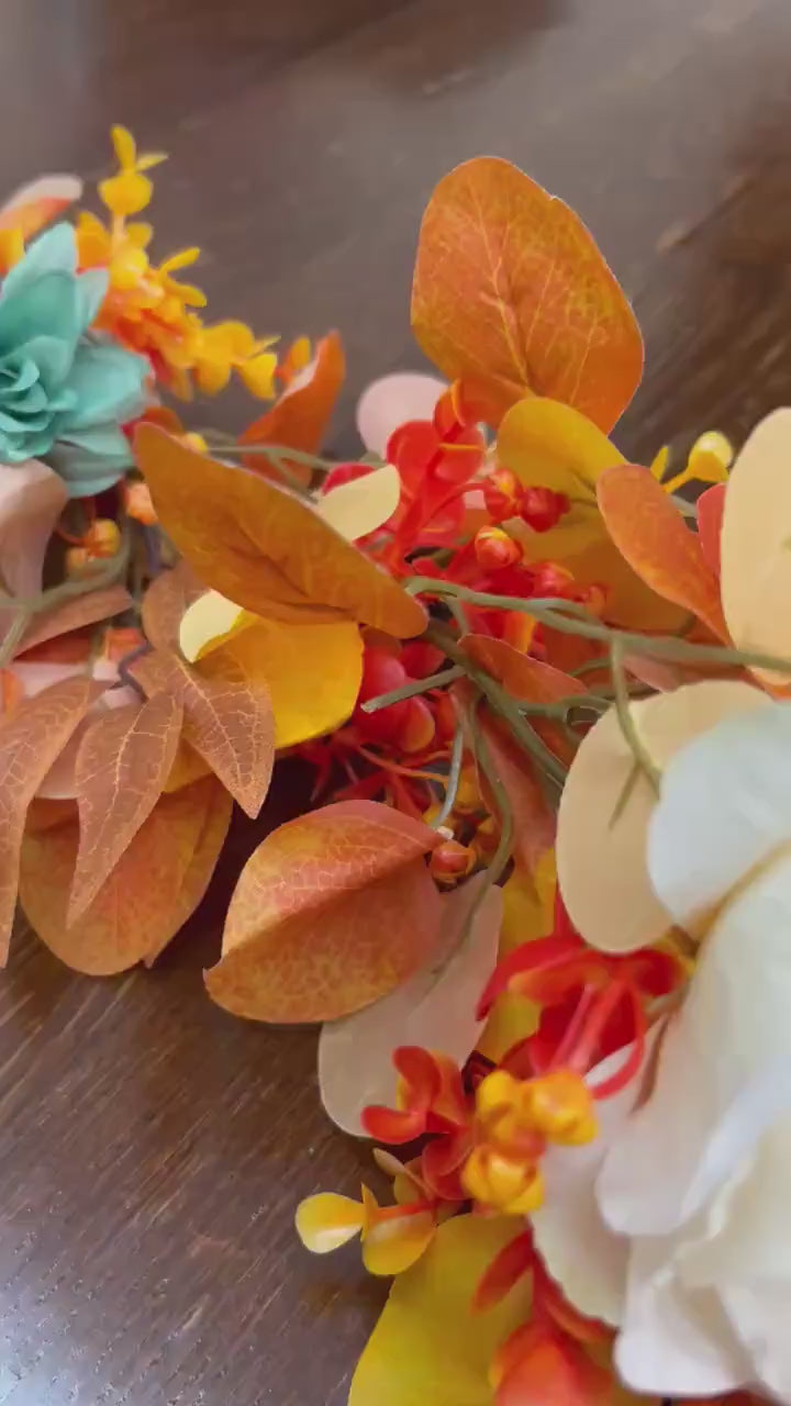 Orange Garland Wedding Turquoise Eucalyptus Garland Rust Teal Greenery Decor Table Runner Burnt Orange Ivory Mantle Garland Artificial