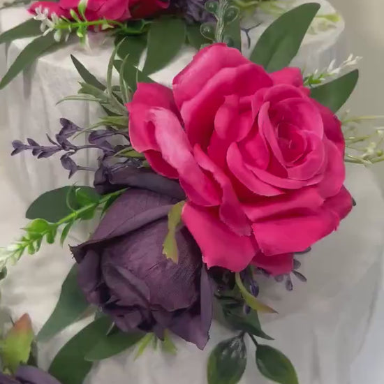 Fuchsia Purple Cake Decor Flower Wedding Hot Pink Cake Topper Dark Purple Decor Cake Arrangement Plum Pink Cake Decoration Flower Artificial