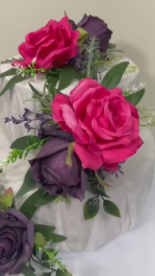 Fuchsia Purple Cake Decor Flower Wedding Hot Pink Cake Topper Dark Purple Decor Cake Arrangement Plum Pink Cake Decoration Flower Artificial