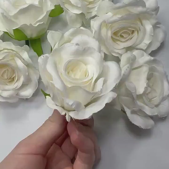 White Flower Head 2" inch Artificial Rose White Small Flower Wedding Ivory Artificial Head Rose White DIY Fake Rose