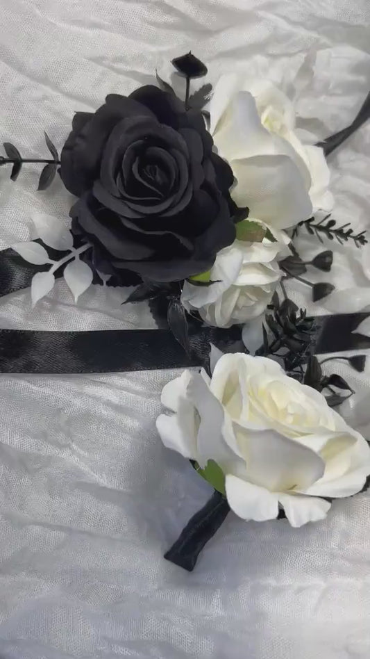 Black and White Corsage Wedding Ivory Corsage Wrist Black White Bridesmaids Black Corsage Mom White Black Corsage Prom