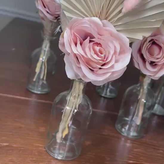 Wedding Centerpiece Dusty Rose Boho Table Décor Centerpiece Palm Leaf Pampas Grass Dusty Rose Artificial Flower Table Centerpiece Small