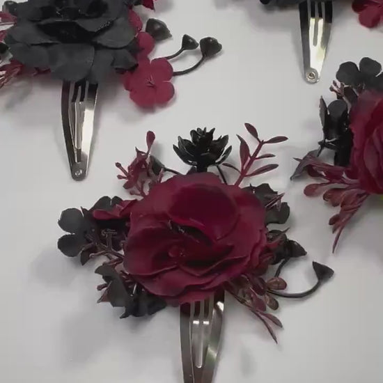 Hair Clip Black Burgundy Wedding Hair Pin Black Gothic Wedding Hair Clip Floral Burgundy Black Snap Clip Hair Accessories Maroon Black