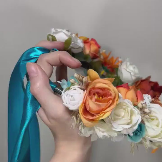 Wedding Flower Crown White Terracotta Rust Wedding Bridal Floral Headband Adult Decor Turquoise Wreath Bridal Crown Children Ivory Hair