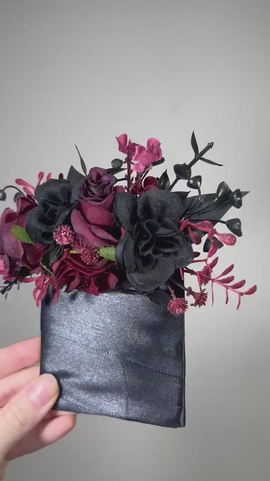 Black Burgundy Pocket Boutonniere Wedding Black Boutonniere Burgundy Groom Gothic Square Boutonnière Black Corsage Artificial Flower