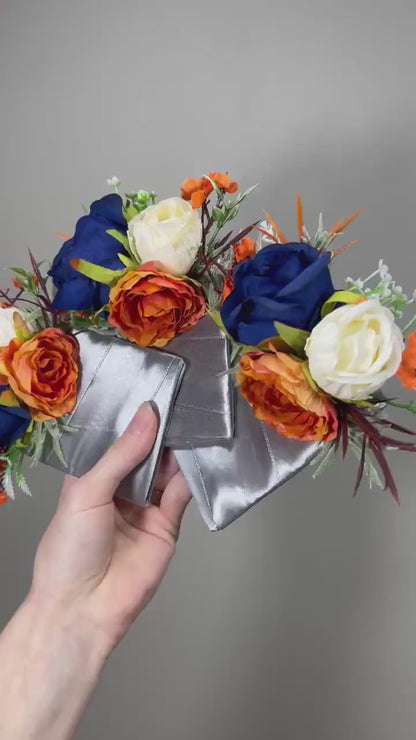 Orange Blue Pocket Boutonniere Wedding Groom Boutonnière Square Burnt Orange Royal Blue Groomsmen Terracotta Royal Blue Orange Boutonniere