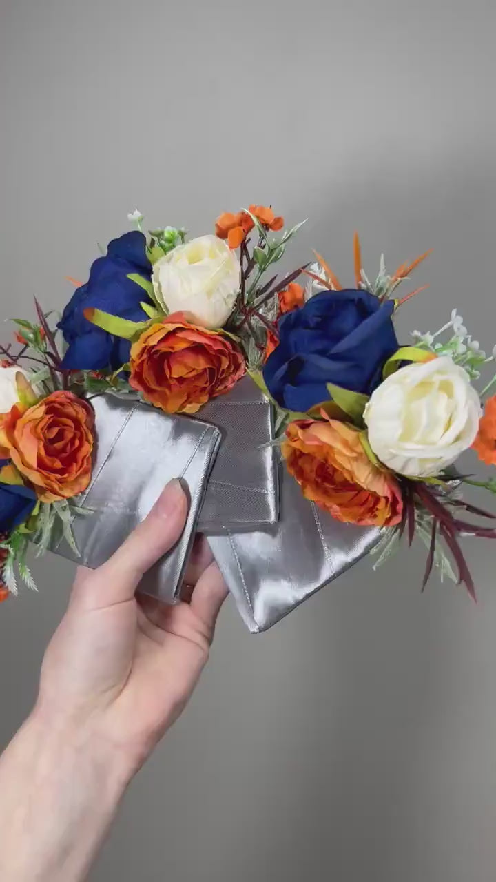 Orange Blue Pocket Boutonniere Wedding Groom Boutonnière Square Burnt Orange Royal Blue Groomsmen Terracotta Royal Blue Orange Boutonniere