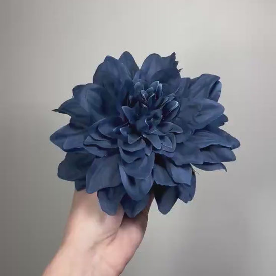 Navy Blue Dahlia Flower Head, Artificial Dahlia 6”, Dark Blue Dahlia Bloom, DIY Wedding Flowers, Floral Supply, Fake Craft Flower
