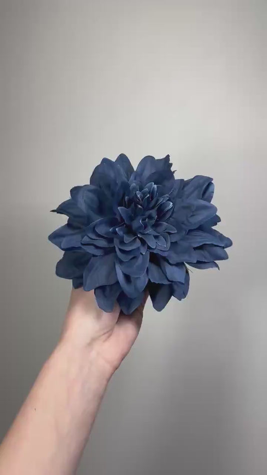 Navy Blue Dahlia Flower Head, Artificial Dahlia 6”, Dark Blue Dahlia Bloom, DIY Wedding Flowers, Floral Supply, Fake Craft Flower