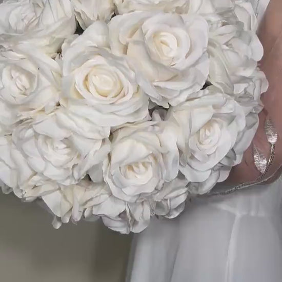 Wedding Bouquet White Bridal Wedding Ivory  Classic Rose Bridesmaids Decor Handmade Artificial Faux Flower White Bouquet Rose Decoration
