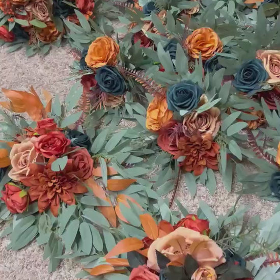 Teal Orange Aisle Marker Set of 2, Wedding Dark Teal Blue Floor Arrangement, Terracotta Burnt Orange Ground Arrangements, Rust Fall Decor