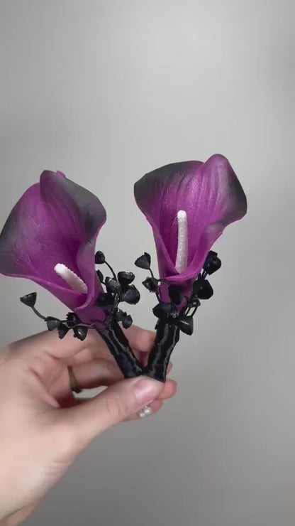 Black Purple Boutonniere Wedding Calla Lily Groom Black Boutonnières Dark Plum Groomsmen Calla Lily Boutonnière Purple Artificial Flowers