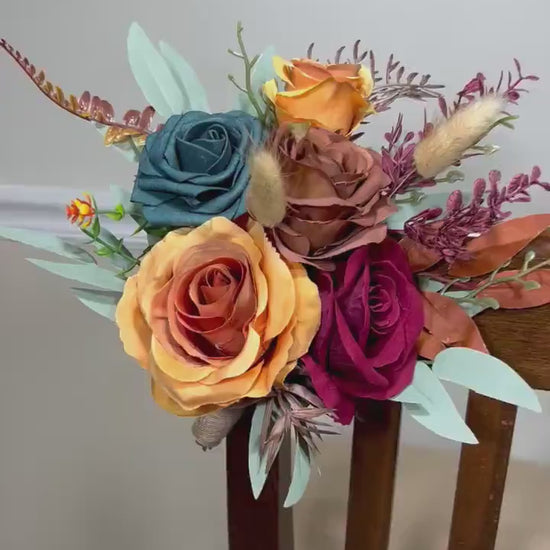 Pew Decor Wedding Burgundy Aisle Flowers Dark Tral Aisle Arrangement Terracotta Wedding Chair Decor Ceremony Decoration Artificial Flower