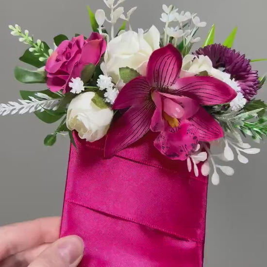 Orchid Pocket Boutonniere Wedding Tropical Groom Boutonnière Fuchsia Beach Square Groomsmen Pocket Boutonniere Orchid Hot Pink Deep Tropical