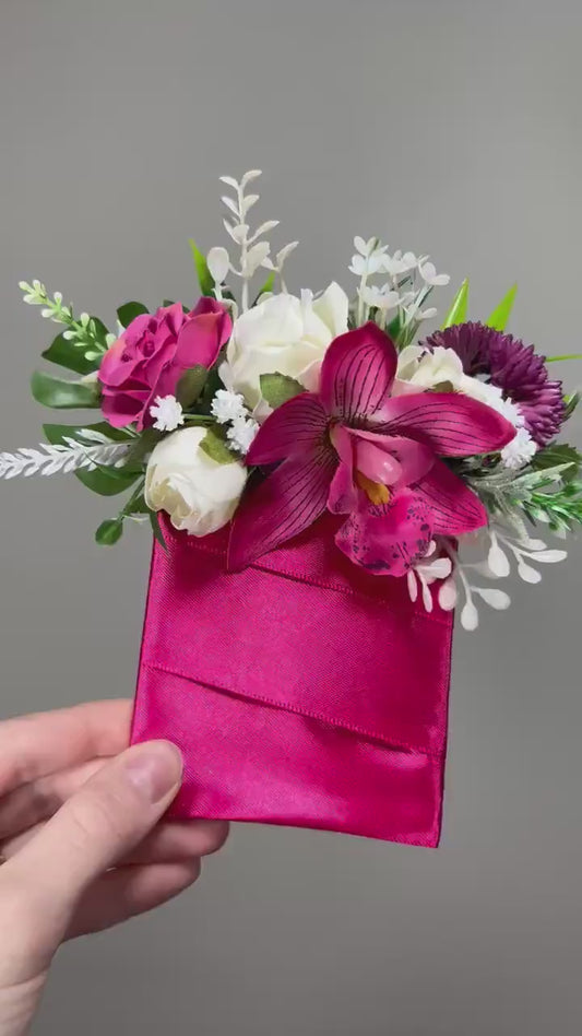 Orchid Pocket Boutonniere Wedding Tropical Groom Boutonnière Fuchsia Beach Square Groomsmen Pocket Boutonniere Orchid Hot Pink Deep Tropical