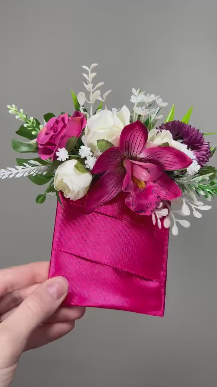 Orchid Pocket Boutonniere Wedding Tropical Groom Boutonnière Fuchsia Beach Square Groomsmen Pocket Boutonniere Orchid Hot Pink Deep Tropical