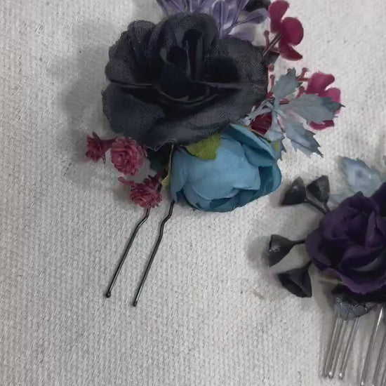 Black Hair Pin Wedding Burgundy Flower Girl Headpiece Gothic Floral Blue Purple Hair Pin Black Accessories Hair Pin Comb Artificial Flowers