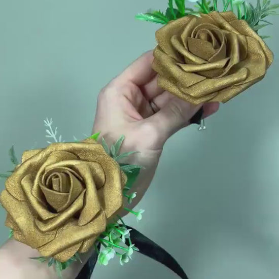 Gold Corsage Wedding Boutonniere Gold Groom Gold Boutonnière Groomsmen Mom Corsage Gold Artificial Flower