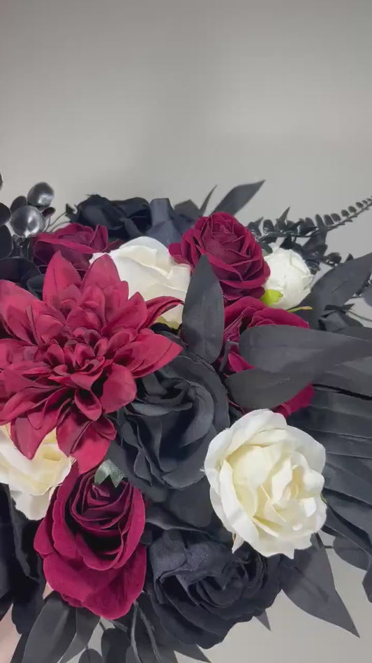 Black White Bouquet Wedding Bridal Black Bouquet Burgundy Bridesmaids Black White Bouquet Gothic Burgundy Ivory Artificlal Flower