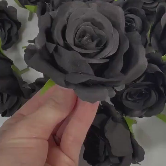 Black Rose Head Artificial 2” Wedding Black Rose Small Flower Heads Black Wedding Supplies Craft Black Roses Silk DIY Black Flower Heads