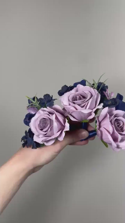 Lilac Boutonniere Wedding Navy Blue Groom Lavender Boutonnières Groomsmen Lilac Dark Blue Boutonniere Purple Navy Blue Artiticial Flower