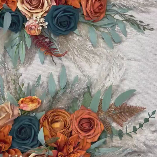 Rust Teal Arch Arrangement Boho Terracotta Dark Teal Wedding Arbor Arrangement Pampas Grass Burnt Orange Teal Blue Arch Arrangement Teal