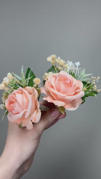 Peach Boutonniere Groom Coral Boutonnières Groomsmen Peach Boutonniere Blush Baby Breath Pink Artificial Flower