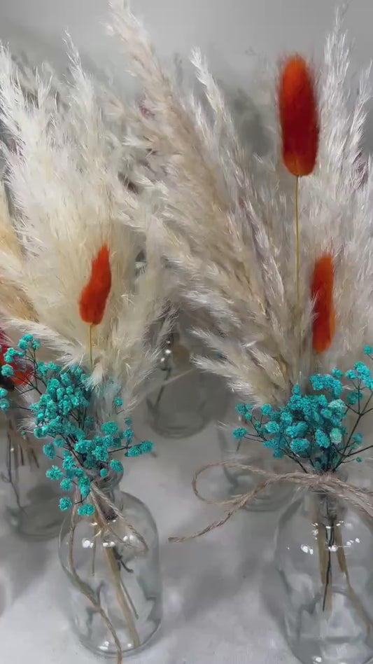 Centerpiece Teal Orange Mini Wedding Dried Bouquet Teal Burnt Orange Baby Breath Turquoise Wedding Terracotta Small Centerpiece Pampas Grass