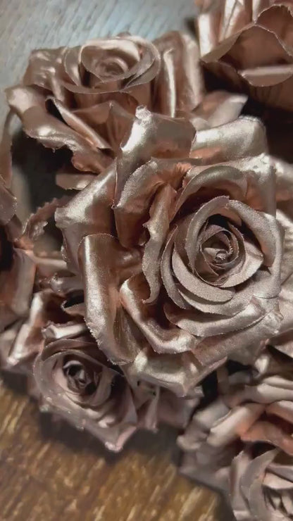 Rose Gold Artificial Flowers Head Rose Rose Gold High Quality Wedding Fake Roses Rose Gold Home Decor Silk Bridal Accessories Decorative