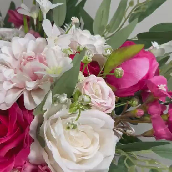 Hot Pink Bouquet Wedding Bridal Fuchsia Bouquet Bridesmaids Hot Pink Peony Deep Pink Neon Bouquet White Artificial Flower Wild Flower Summer