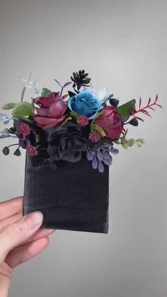 Burgundy Pocket Boutonnière Wedding Gothic Black Boutonniere Pocket Groom Burgundy Dusty Blue Boutonnière Square Groomsmen Black Purple