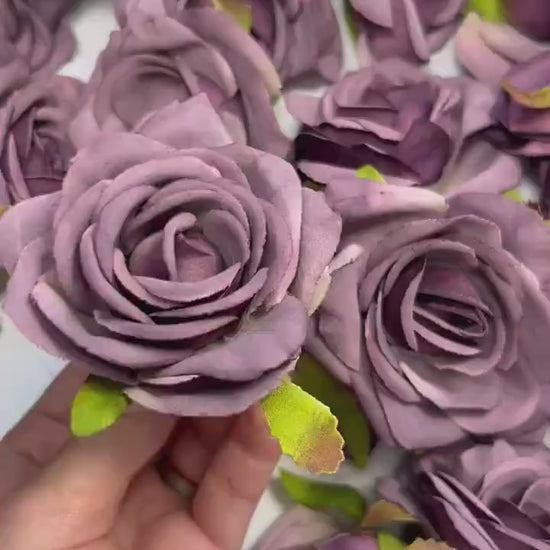 Plum Flower Heads Wedding Dark Purple Roses Artificial Plum Head Rose Silk Deep Purple Wedding Craft Supplies Purple Flowers Head Faux