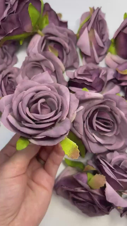 Plum Flower Heads Wedding Dark Purple Roses Artificial Plum Head Rose Silk Deep Purple Wedding Craft Supplies Purple Flowers Head Faux