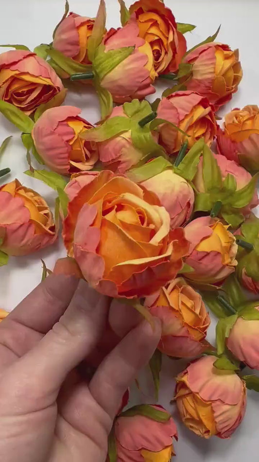 Peach Flower Heads Artificial Wedding Coral Flowers 1.5” Peony Flower Head Orange Wedding Supplies Craft Apricot Head Rose Silk Small Orange