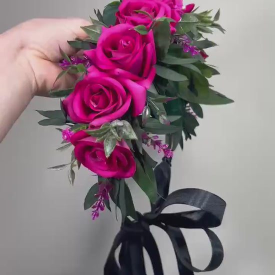 Hot Pink Flower Crown, Fuchsia Bridal Headpiece, Pink Rose Flower Crown, Wedding Hair Wreath, Magenta Floral Crown Artificial