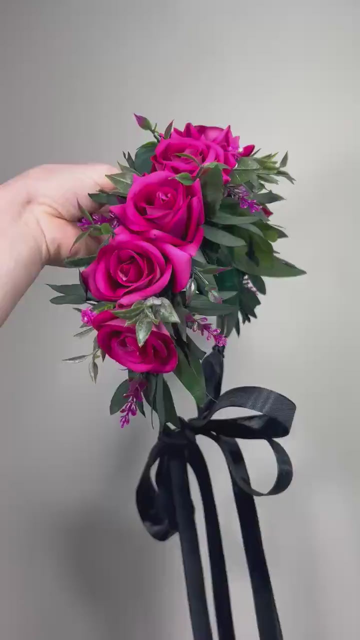 Hot Pink Flower Crown, Fuchsia Bridal Headpiece, Pink Rose Flower Crown, Wedding Hair Wreath, Magenta Floral Crown Artificial