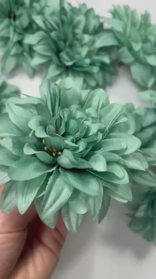 Teal Flower Heads 3.5" Wedding Turquoise Dahlia Artificial Aqua Flowers Sea Glass Flowers Heads Wedding Supplies Craft Teal Blue Silk Flower