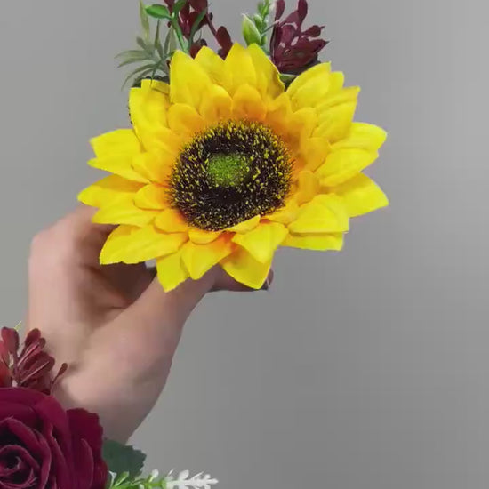 Sunflower Corsage Burgundy Wedding Sunflowers Wrist Corsage Maroon Sunflower Baby Breath Corsage Bridesmaids Wine Red Sunflower Prom Corsage