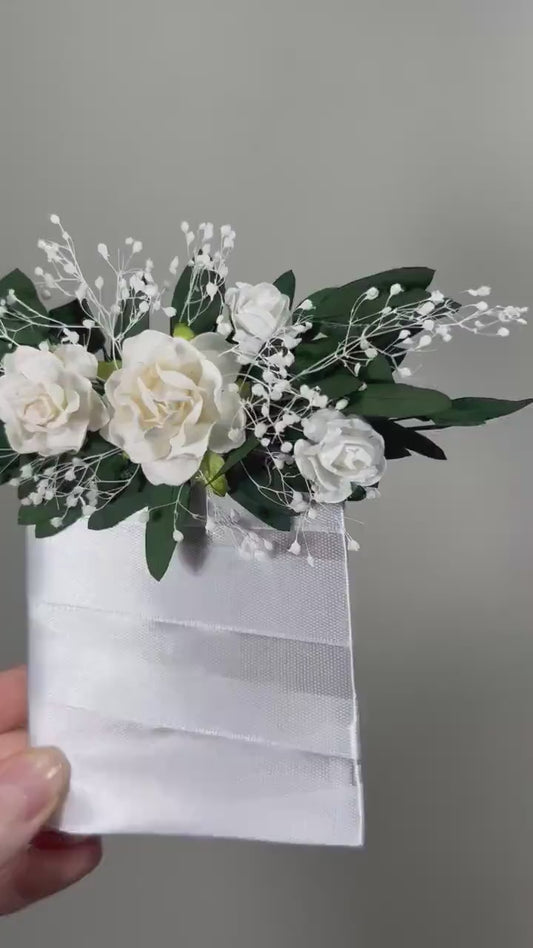 Pocket Boutonniere Wedding White Eucalyptus Square Boutonniere Groom Baby Breath Pocket White Boutonniere Rustic Wedding Boutonnière