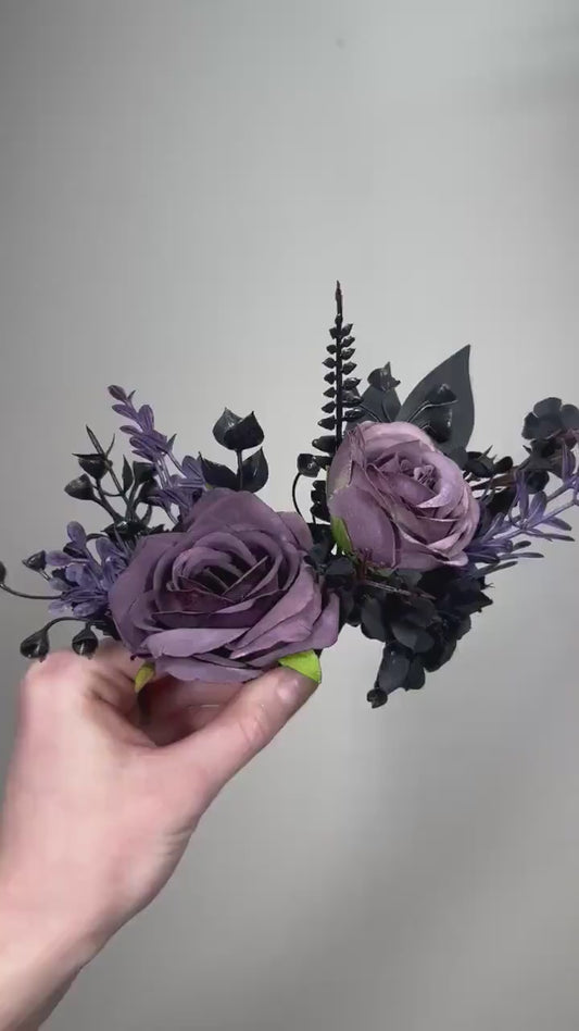 Black Plum Boutonniere Wedding Groom Black Dark Purple Boutonniere Gothic Groomsmen Purple Black Boutonniere Prom Black Artificial Flowers