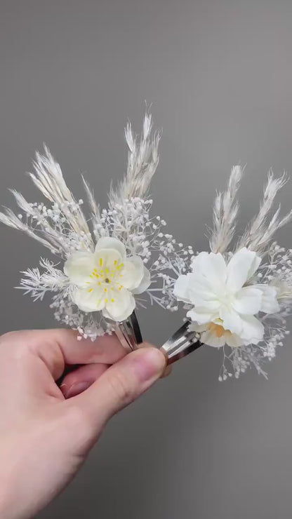 Hair Clip White Flower Girl Wedding Headpiece Floral Bridesmaids Hair Pin Accessories Artificial Dried Flowers Baby Breath Hair Clip Ivory