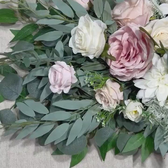 White Pink Arch Arrangement Cross Ivory Arch Aisle Arrangement Blush Decor White Sage Artificial Flowers Eucalyptus Arbor Arrangement